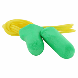 Max Lite Disposable Corded Earplugs, Foam, Contoured-T Shape, NRR 30 dB, Green/Yellow, 100 Pairs