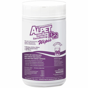 Alpet D2 Sanitizing Wipes, Canister, 10 in x 7 1/2 in, Unscented, 90 Wipes, 6 Pack